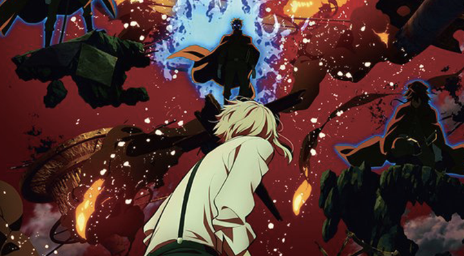 On the poster for Season 4 of "Bungo Stray Dogs," Atsushi Nakajima faces off against the Hunting Dogs, military officers shrouded in shadows, who all sit on what look like floating broken chunks of Earth, with what looks like space station on fire falling behind them.